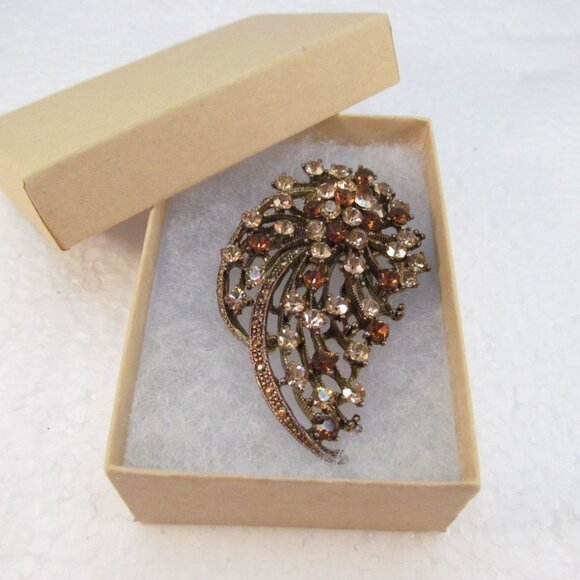 Brown Topaz Rhinestone Floral Combo Pendant Brooch - Picture 13 of 14